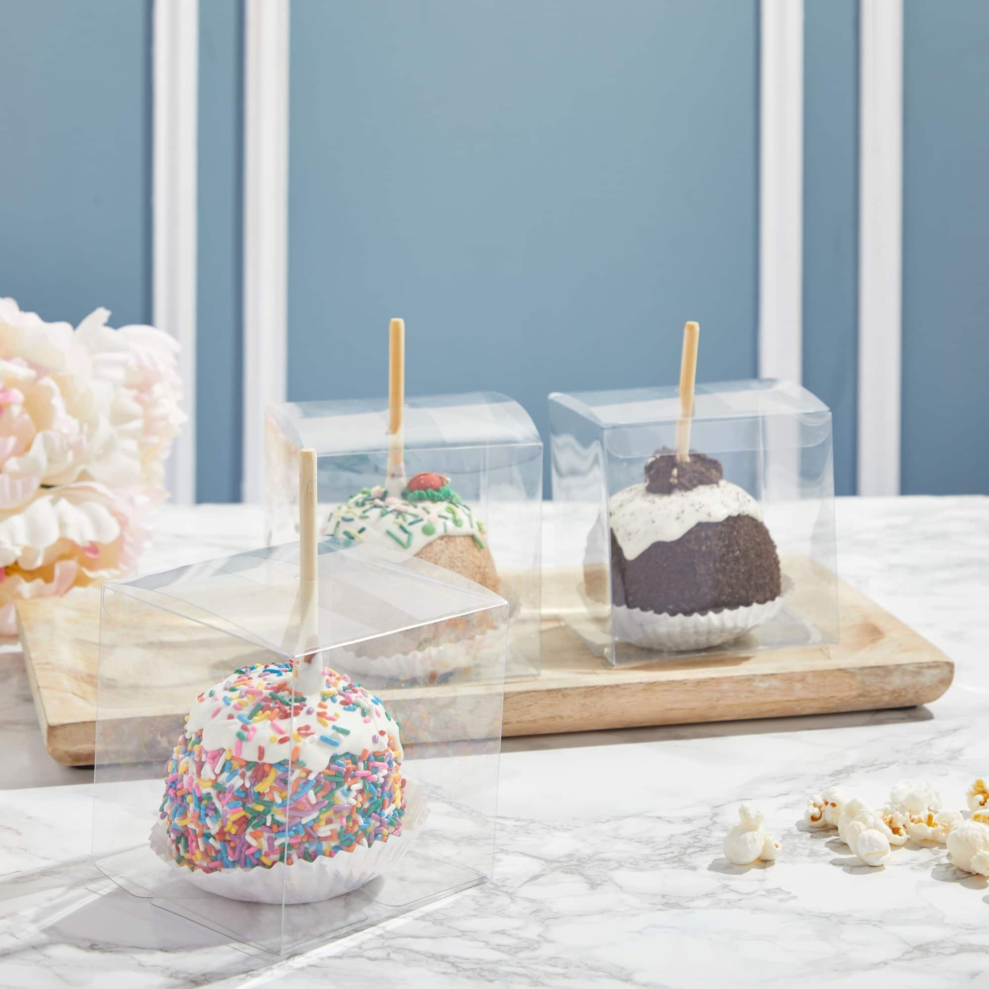 30 Pcs Clear Candy Apple Boxes with Hole Top, For Easter Favor Supplies